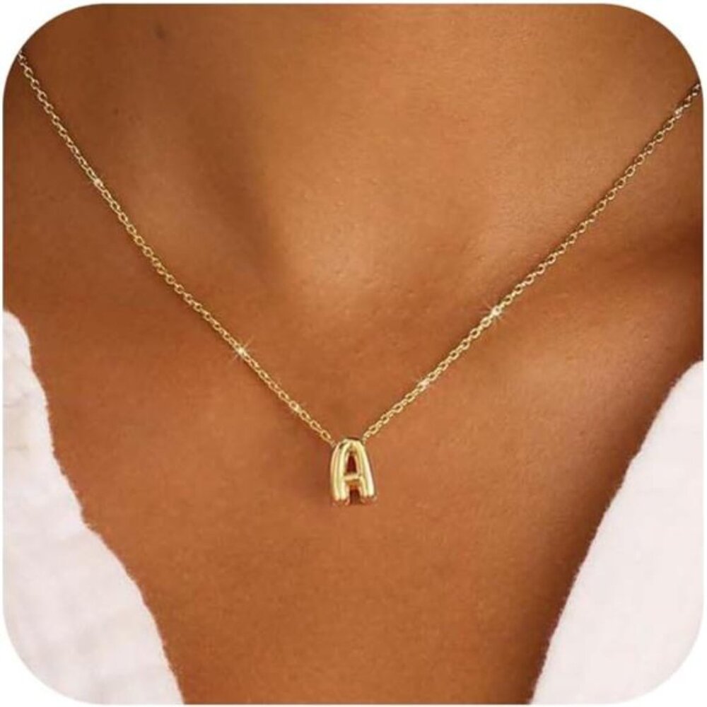 Bubble Letter A Necklace Initial A Necklaces for Women Dainty Personalized Charm
